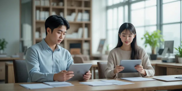 남성과 여성의 검진 항목을 비교하는 모습