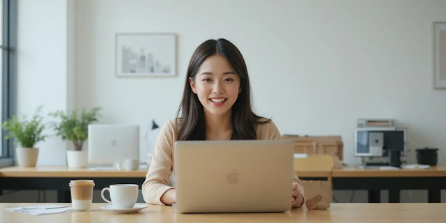 버터 커피와 함께 업무에 집중하는 모습