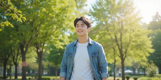 식사 후 가볍게 공원을 산책하며 관리하는 모습