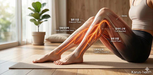 대사 효율을 높이기 위해 혈류 흐름을 시각화한 모습 종아리 펌프 작용 활성화 원리를 보여주는 모습