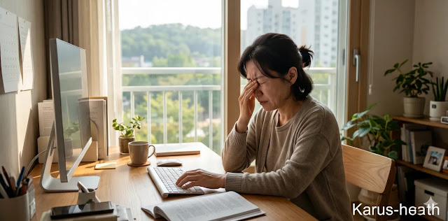 대사 정체로 인한 만성 피로 증상을 느끼는 모습