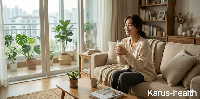 아침에 단백질 흡수율 높이는 우유 마시는 모습