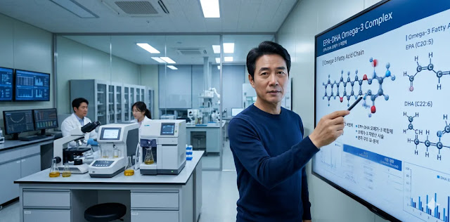 알티지 오메가3 추천 배경인 분자 분해 구조를 배우는 모습