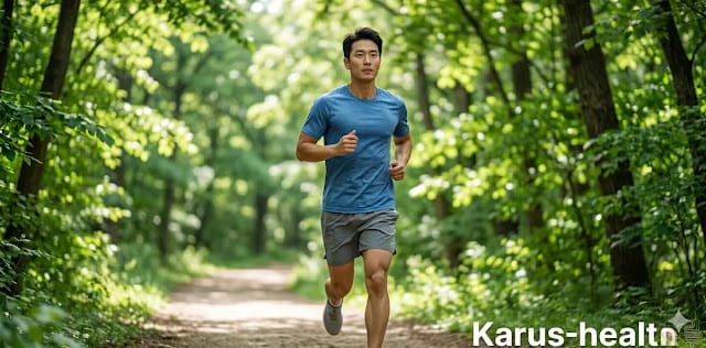 내장지방을 줄이려 기초대사량 높이는 유익균 증식을 돕는 모습 기초대사량 높이는 유익균 증식을 위해 가볍게 걷는 모습