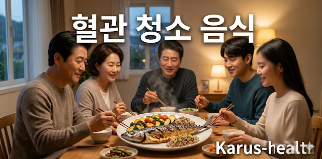 오메가3 많은 혈관 음식 위주로 밥상을 차리고 온 가족이 함께 식사하는 모습