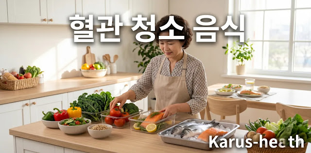 우수한 불포화지방산 효능을 얻기 위해 냉장고에 신선한 식재료를 채우는 모습