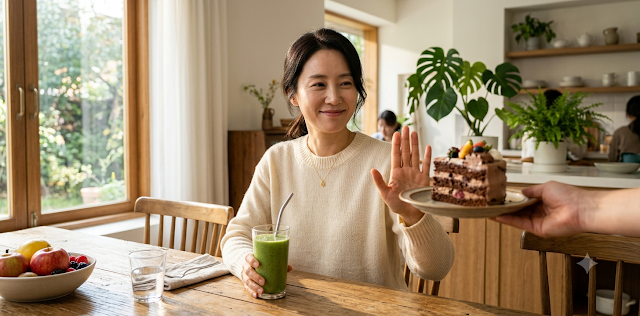 치명적인 혈당 스파이크를 막고 올바른 당독소 빼는법 실천을 위해 노력하는 장면