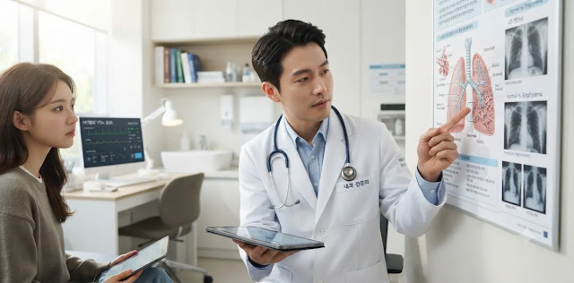 전문가에게 지용성 수용성 독소 배출 과정을 아주 자세하게 듣는 장면