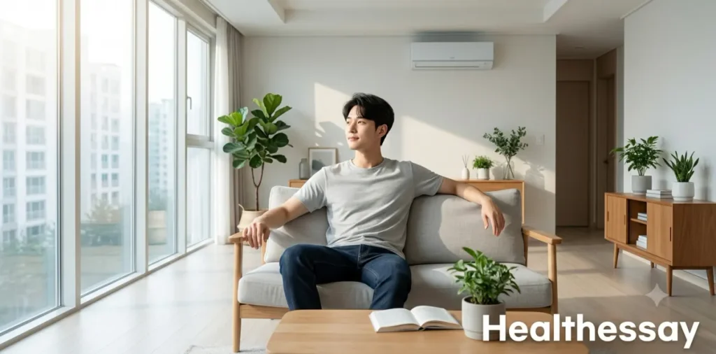 살 안찌는 체질 온도를 유지하며 가벼운 반팔 차림으로 휴식을 취하는 모습