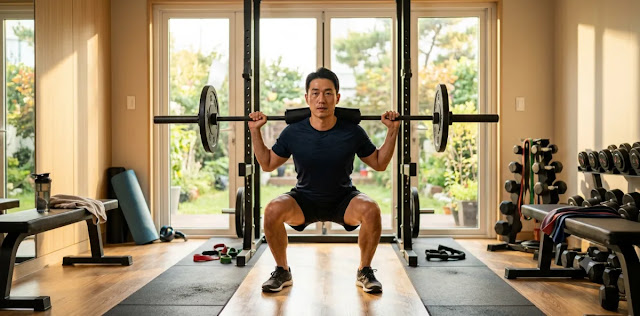 허벅지 근육을 키우는 안전한 하체 근력 운동 루틴을 집에서 매일 꾸준하게 따라하는 모습