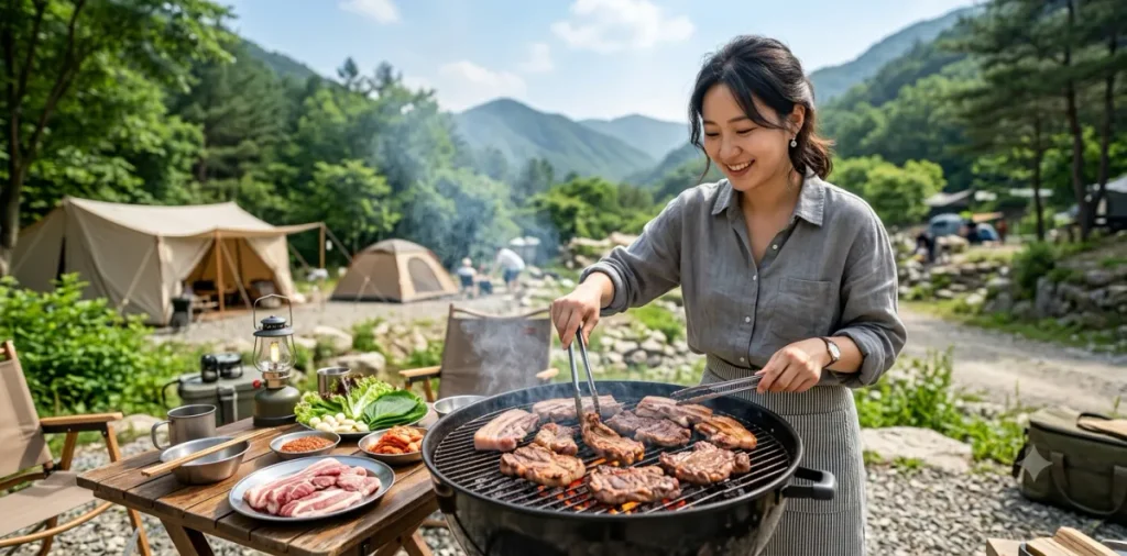 탄고기 독소를 유발하는 고온의 숯불 위에서 식재료를 바싹 굽고 있는 모습