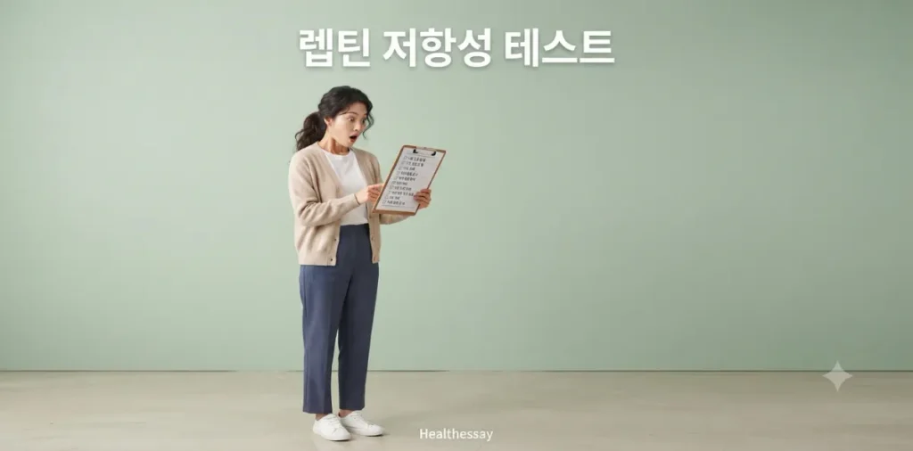 렙틴 저항성 테스트 진단 항목을 확인하며 호르몬 고장을 깨닫는 모습