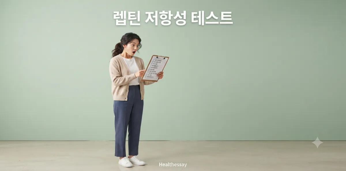 렙틴 저항성 테스트 진단 항목을 확인하며 호르몬 고장을 깨닫는 모습