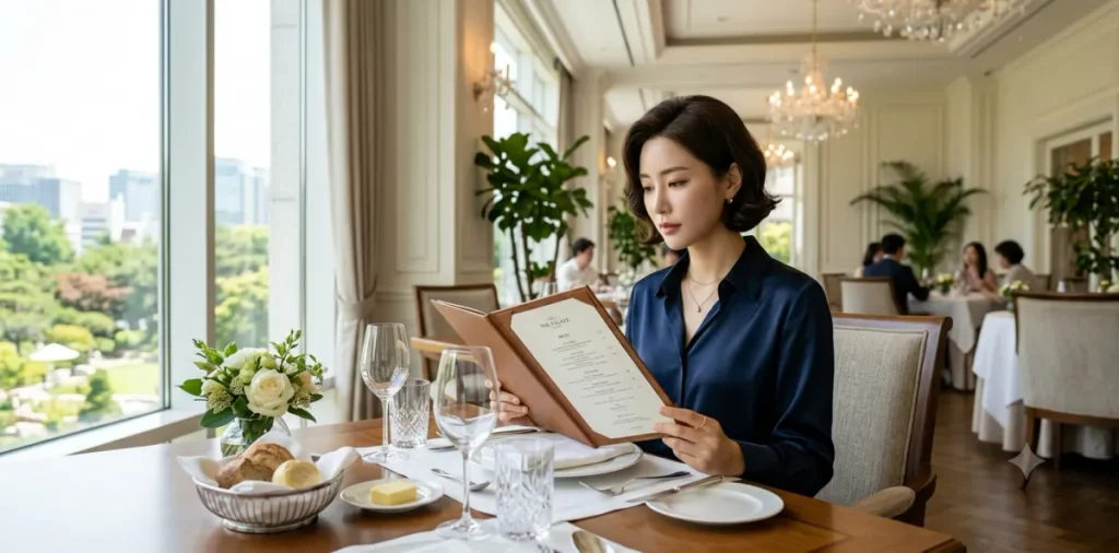 다이어트 식당 고르는 법 원칙을 떠올리며 양념이 적은 담백한 요리를 선택하는 모습