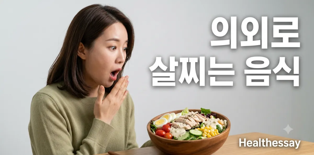 의외로 살찌는 음식 정체를 알고 샐러드 앞에서 크게 충격받은 여성의 모습
