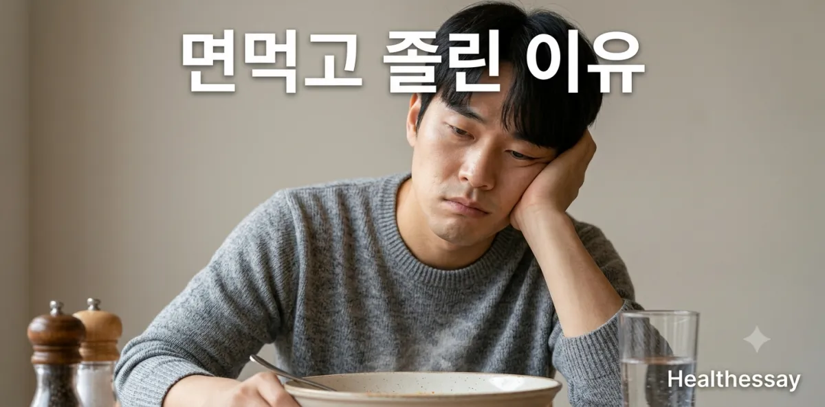 점심으로 칼국수 등의 면먹고 졸린 이유 때문에 사무실에서 졸고 있는 남성의 모습