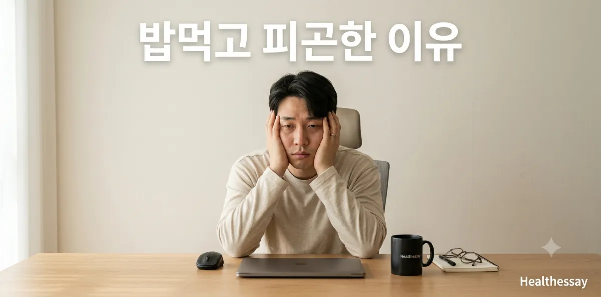 매일 점심 식사 후 밥먹고 피곤한 이유로 책상에 엎드려 지쳐있는 남성