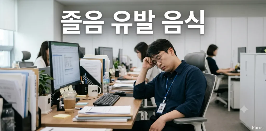 점심식사 후 최악의 졸음 유발 음식을 먹고 의자에 앉아 기절하듯 잠든 모습